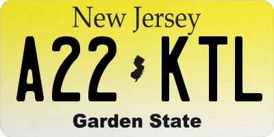 NJ license plate A22KTL
