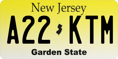 NJ license plate A22KTM