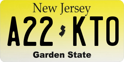 NJ license plate A22KTO
