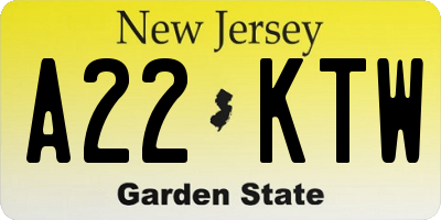 NJ license plate A22KTW