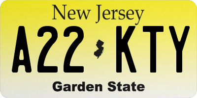 NJ license plate A22KTY
