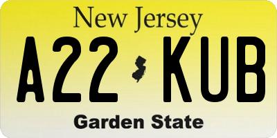 NJ license plate A22KUB