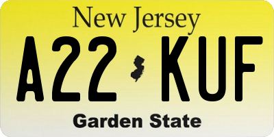 NJ license plate A22KUF
