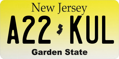 NJ license plate A22KUL