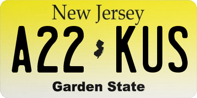 NJ license plate A22KUS