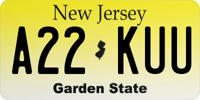 NJ license plate A22KUU