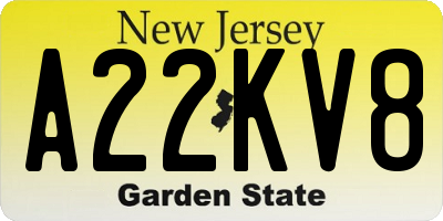 NJ license plate A22KV8