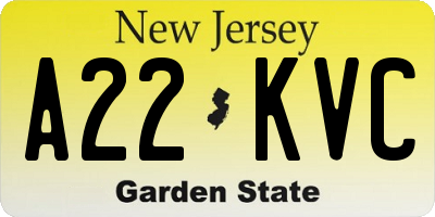 NJ license plate A22KVC