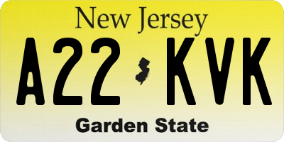 NJ license plate A22KVK