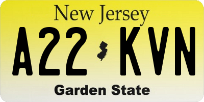 NJ license plate A22KVN