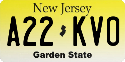 NJ license plate A22KVO