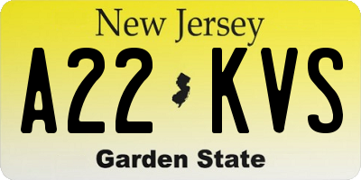 NJ license plate A22KVS