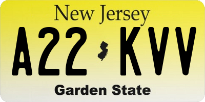 NJ license plate A22KVV