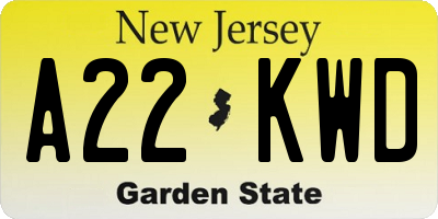 NJ license plate A22KWD