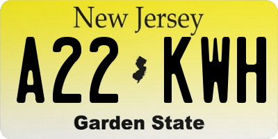 NJ license plate A22KWH