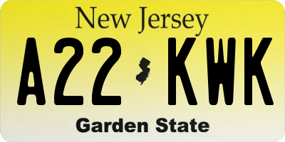 NJ license plate A22KWK