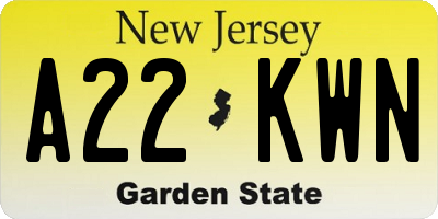 NJ license plate A22KWN