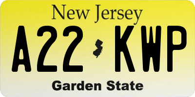 NJ license plate A22KWP