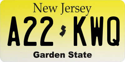 NJ license plate A22KWQ
