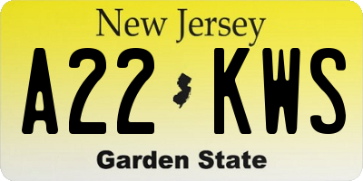 NJ license plate A22KWS