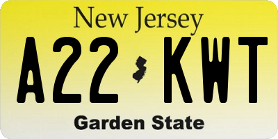 NJ license plate A22KWT