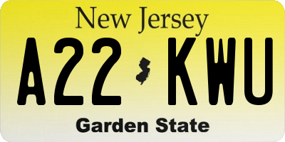 NJ license plate A22KWU