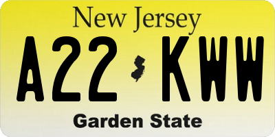 NJ license plate A22KWW