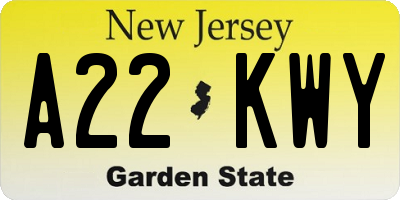 NJ license plate A22KWY