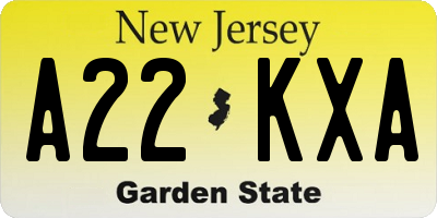 NJ license plate A22KXA