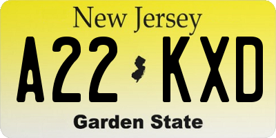 NJ license plate A22KXD