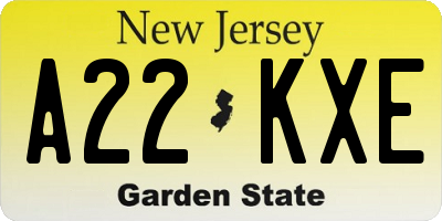 NJ license plate A22KXE
