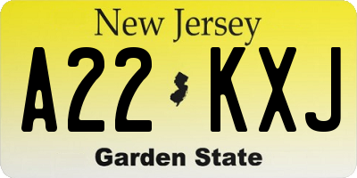NJ license plate A22KXJ