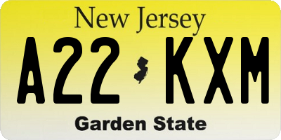 NJ license plate A22KXM