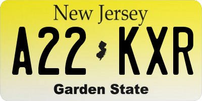 NJ license plate A22KXR