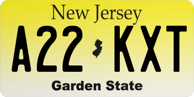 NJ license plate A22KXT