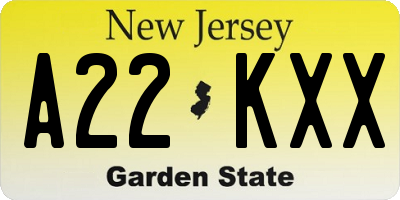 NJ license plate A22KXX