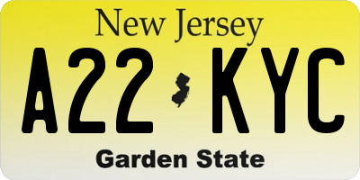 NJ license plate A22KYC