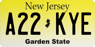 NJ license plate A22KYE