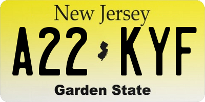 NJ license plate A22KYF