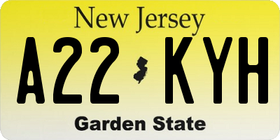 NJ license plate A22KYH