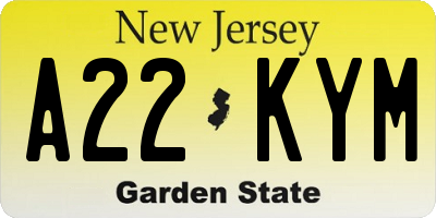NJ license plate A22KYM