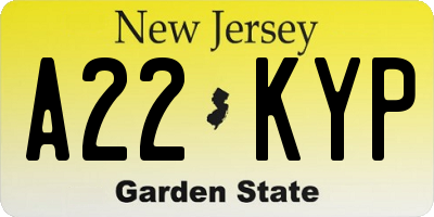 NJ license plate A22KYP
