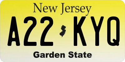 NJ license plate A22KYQ