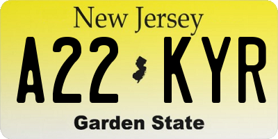 NJ license plate A22KYR
