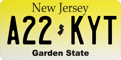 NJ license plate A22KYT