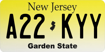 NJ license plate A22KYY