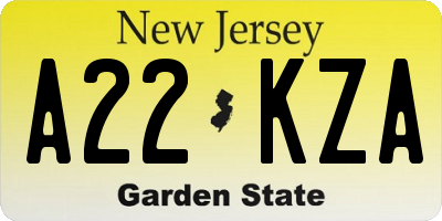 NJ license plate A22KZA