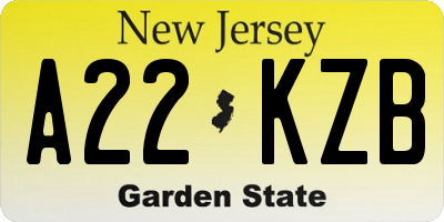 NJ license plate A22KZB