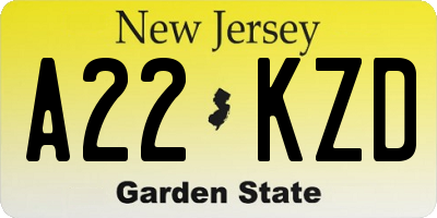 NJ license plate A22KZD