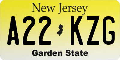 NJ license plate A22KZG